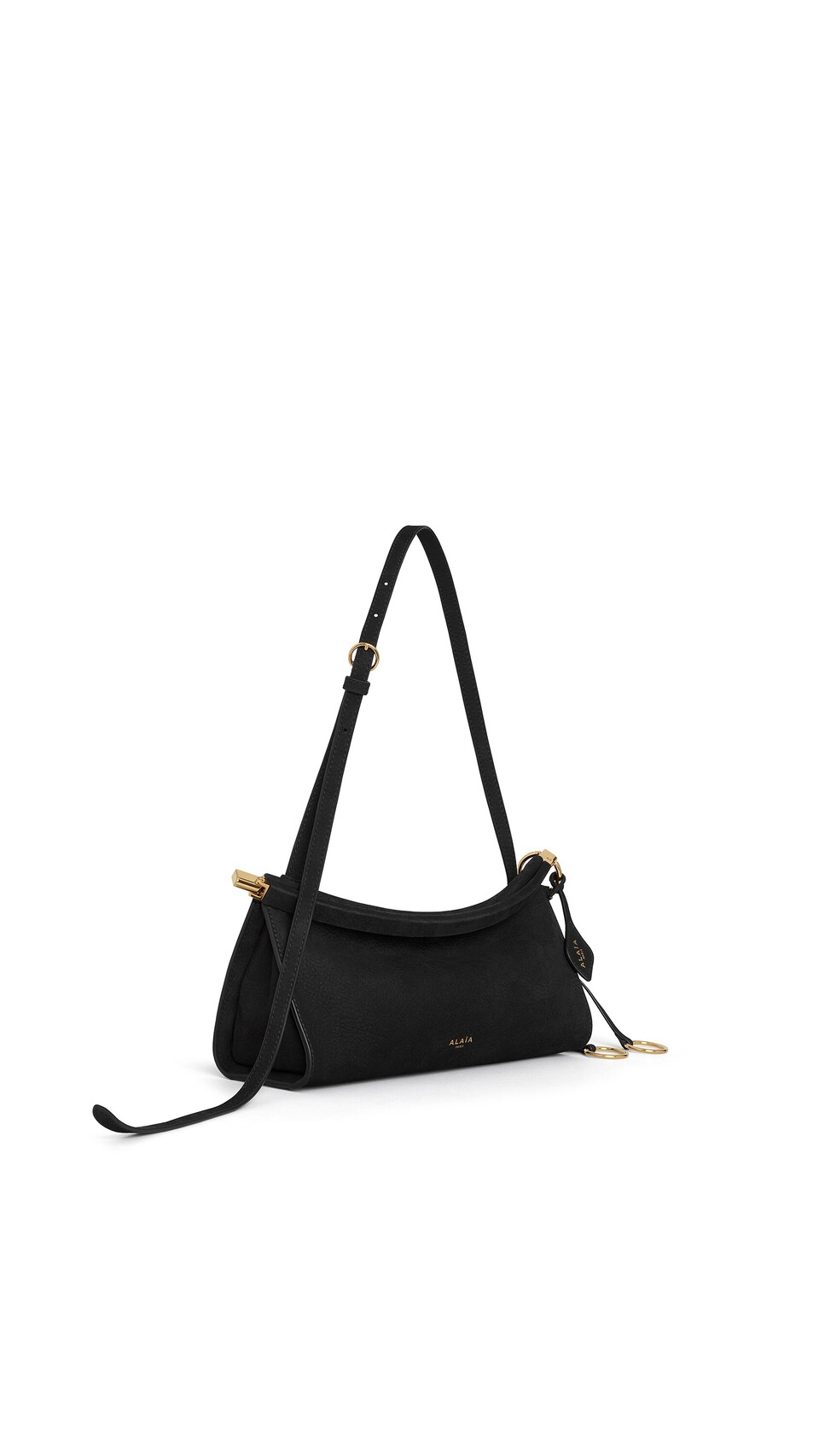 ALA&Iuml;A LE CLICK EAST WEST SMALL BAG IN NUBUCK BLACK - View 2