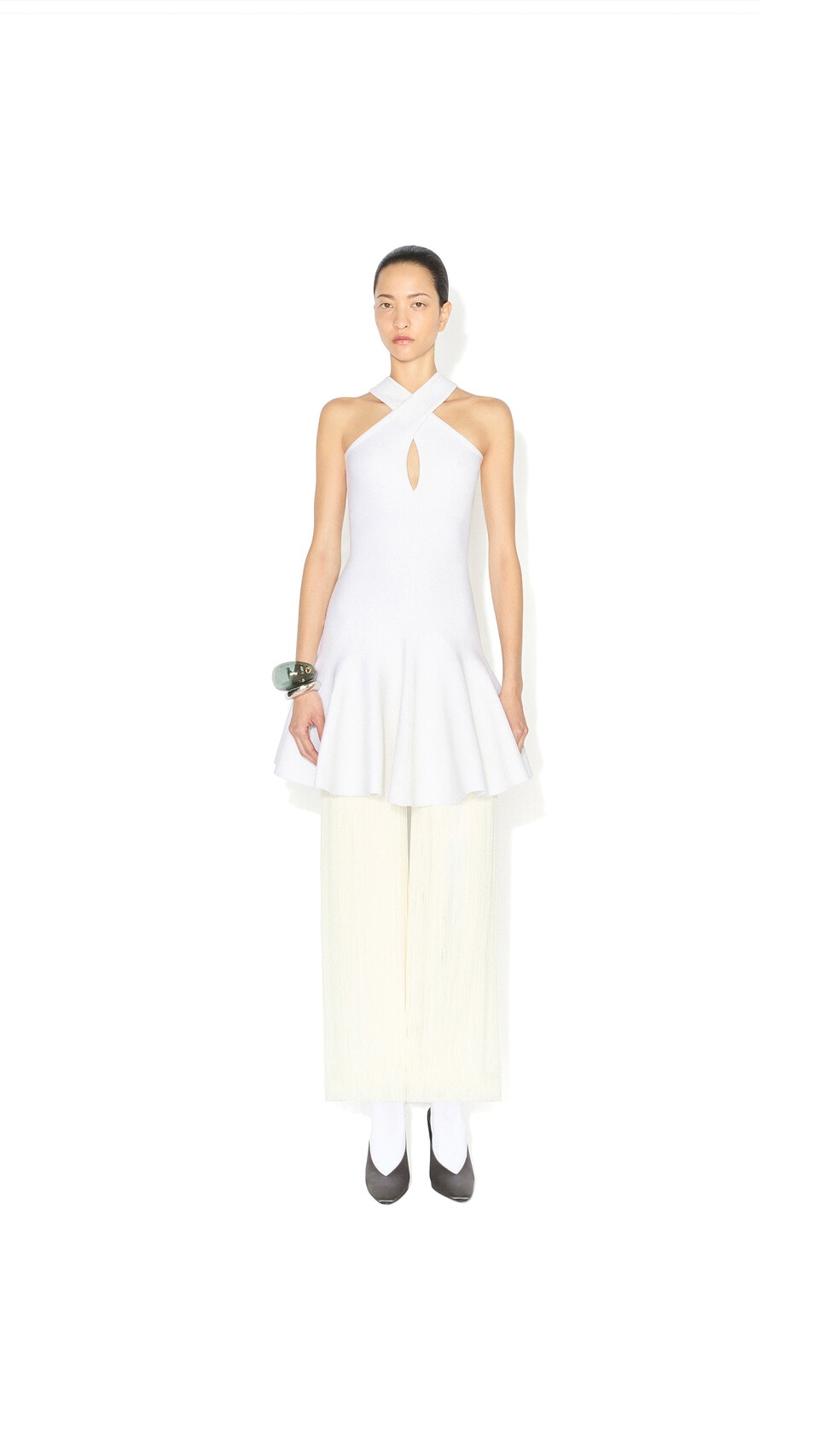 ALA&Iuml;A HIGH FRINGED SOCKS NATURAL WHITE - View 2