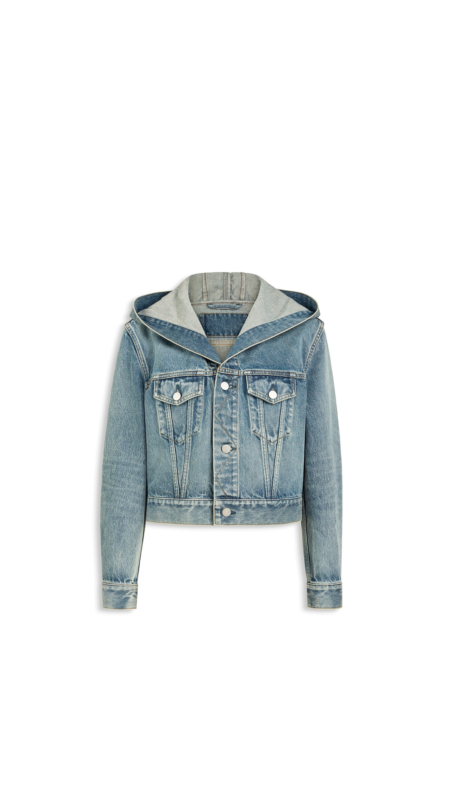 ALA&Iuml;A HOODED DENIM JACKET FADED BLUE