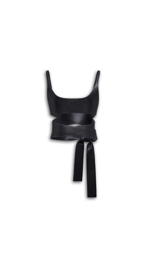 ALA&Iuml;A LEATHER WRAPPED TOP BLACK - View 2