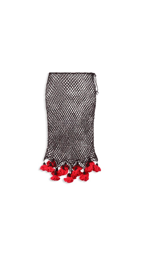 ALA&Iuml;A FLORAL CROCHET SKIRT BROWN/RED