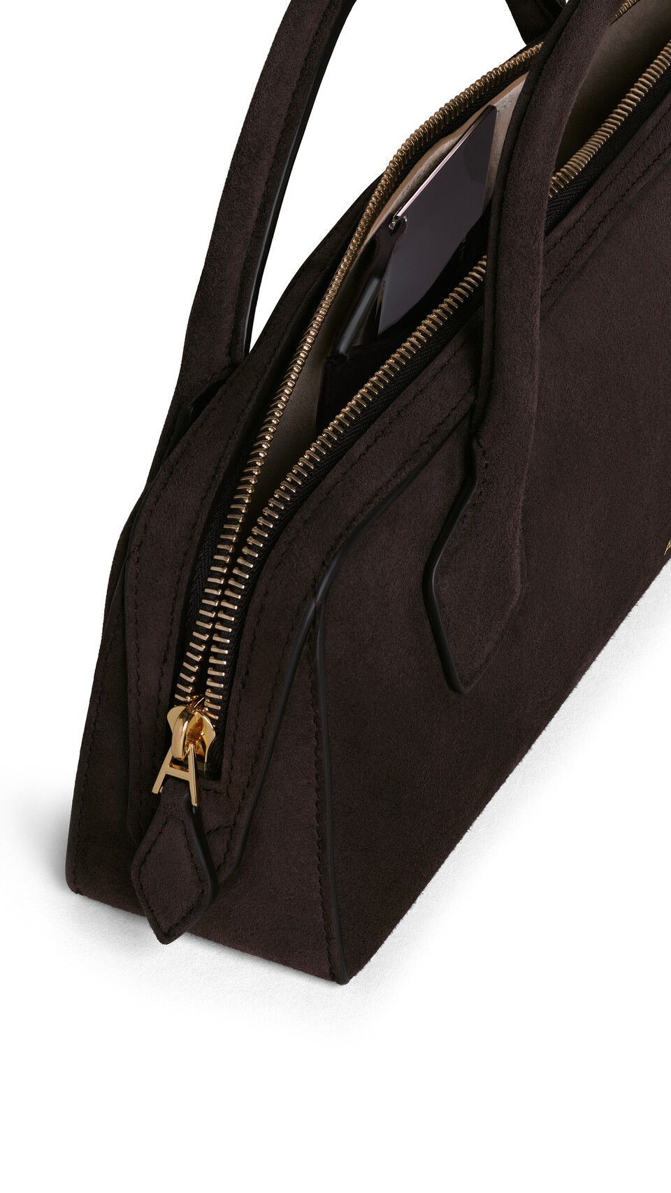 ALA&Iuml;A LE TECKEL CLUTCH IN SUEDE DARK BROWN - View 3