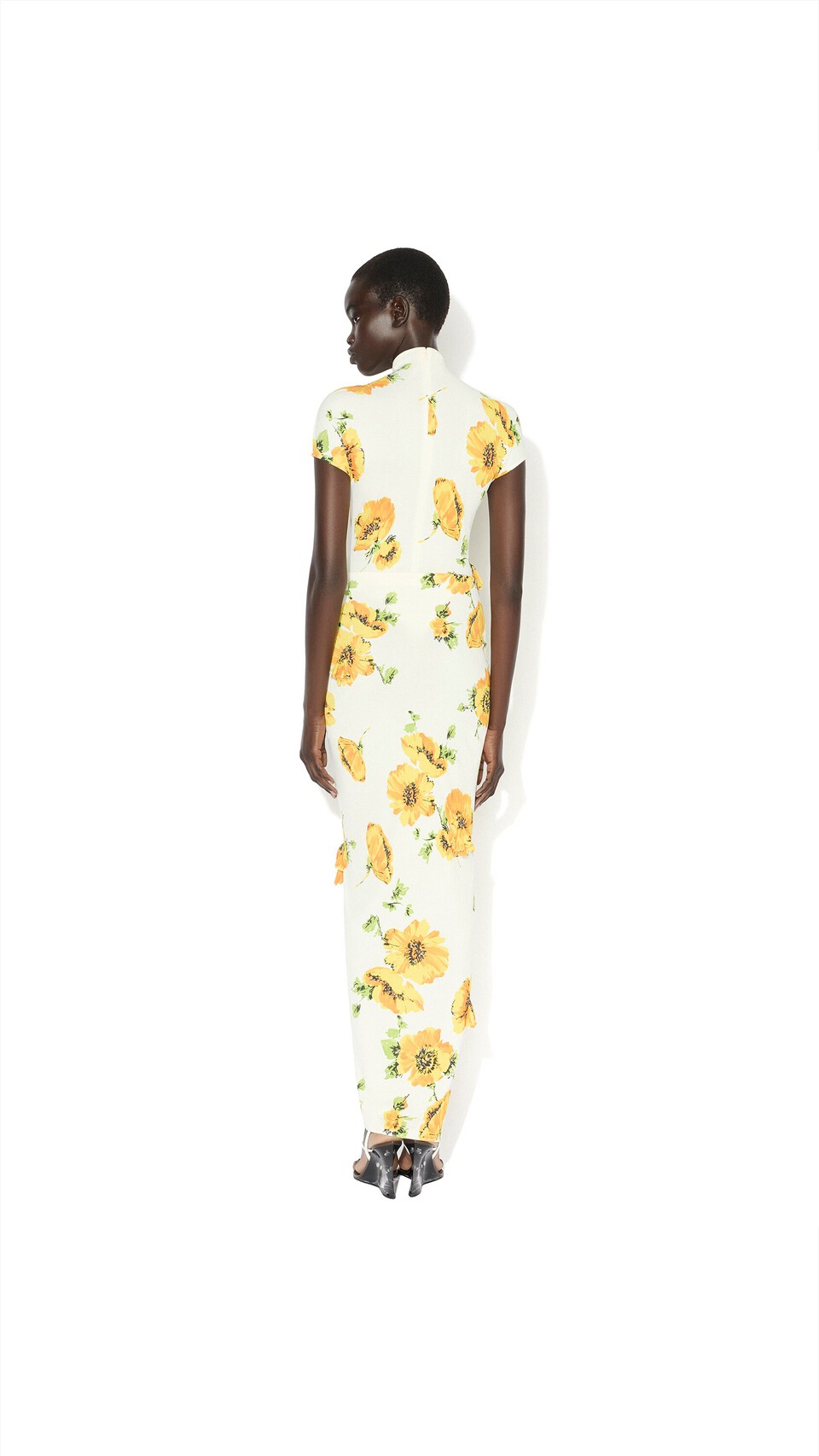 ALA&Iuml;A DRAPED PRINTED DRESS WHITE/YELLOW - View 3
