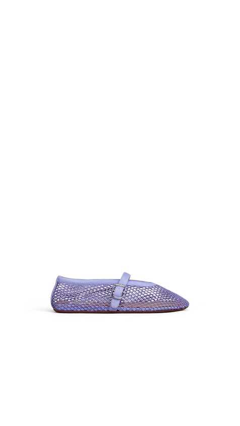 ALA&Iuml;A BALLET FLATS IN FISHNET AND SUEDE LILAC