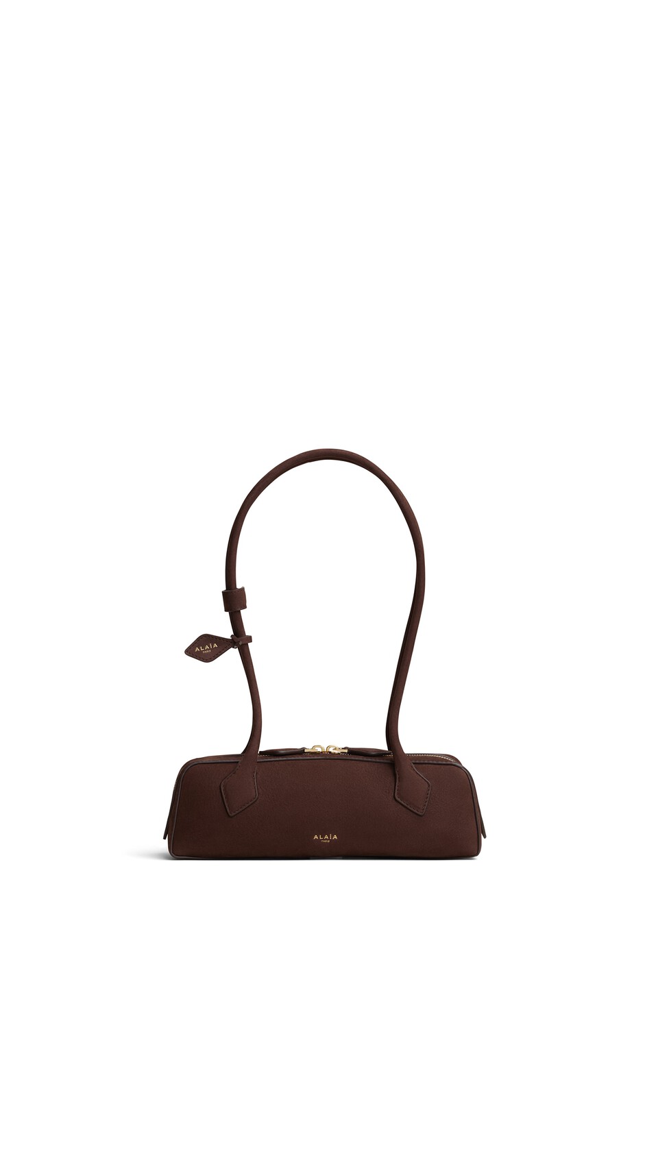 ALA&Iuml;A LE TECKEL SMALL BAG IN NUBUCK BROWN/GOLD