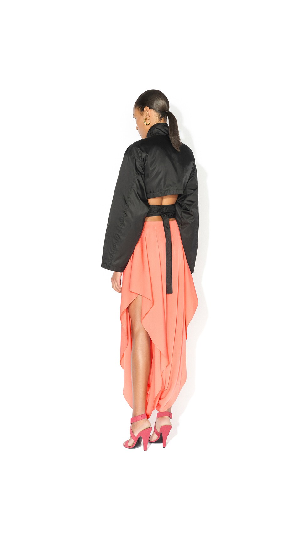 ALA&Iuml;A TAFFETA BELTED BOMBER BLACK - View 3
