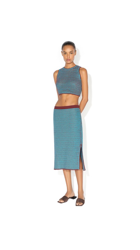 ALA&Iuml;A CROCHET KNIT CROP TOP BURGUNDY/BLUE - View 2