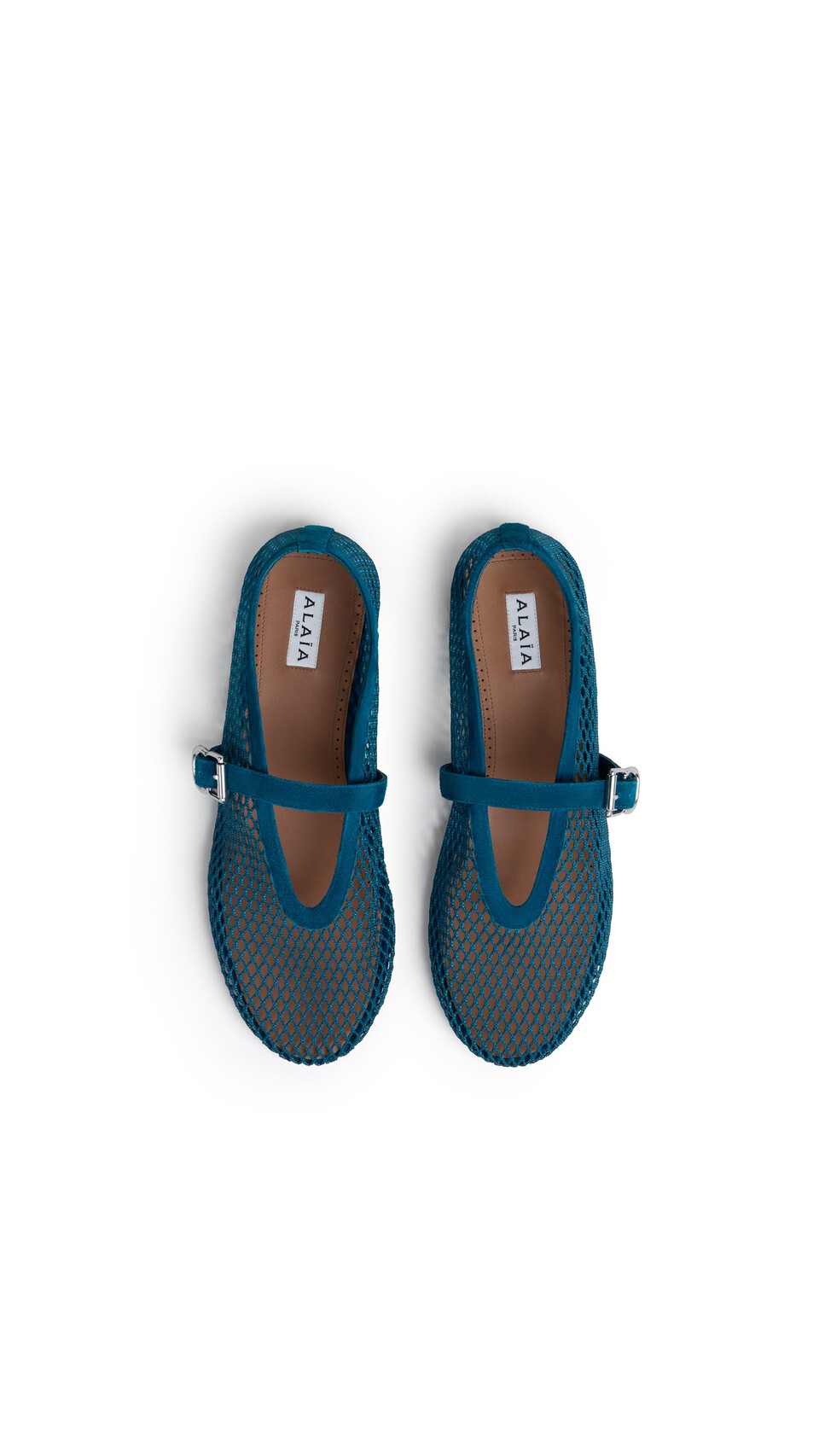 ALA&Iuml;A BALLET FLATS IN FISHNET AND SUEDE CHINA BLUE - View 4