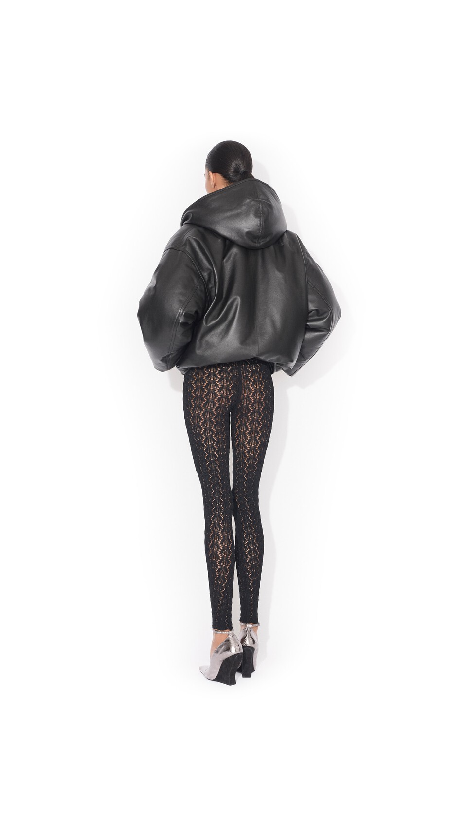 ALA&Iuml;A HOODED LEATHER BOMBER BLACK - View 3