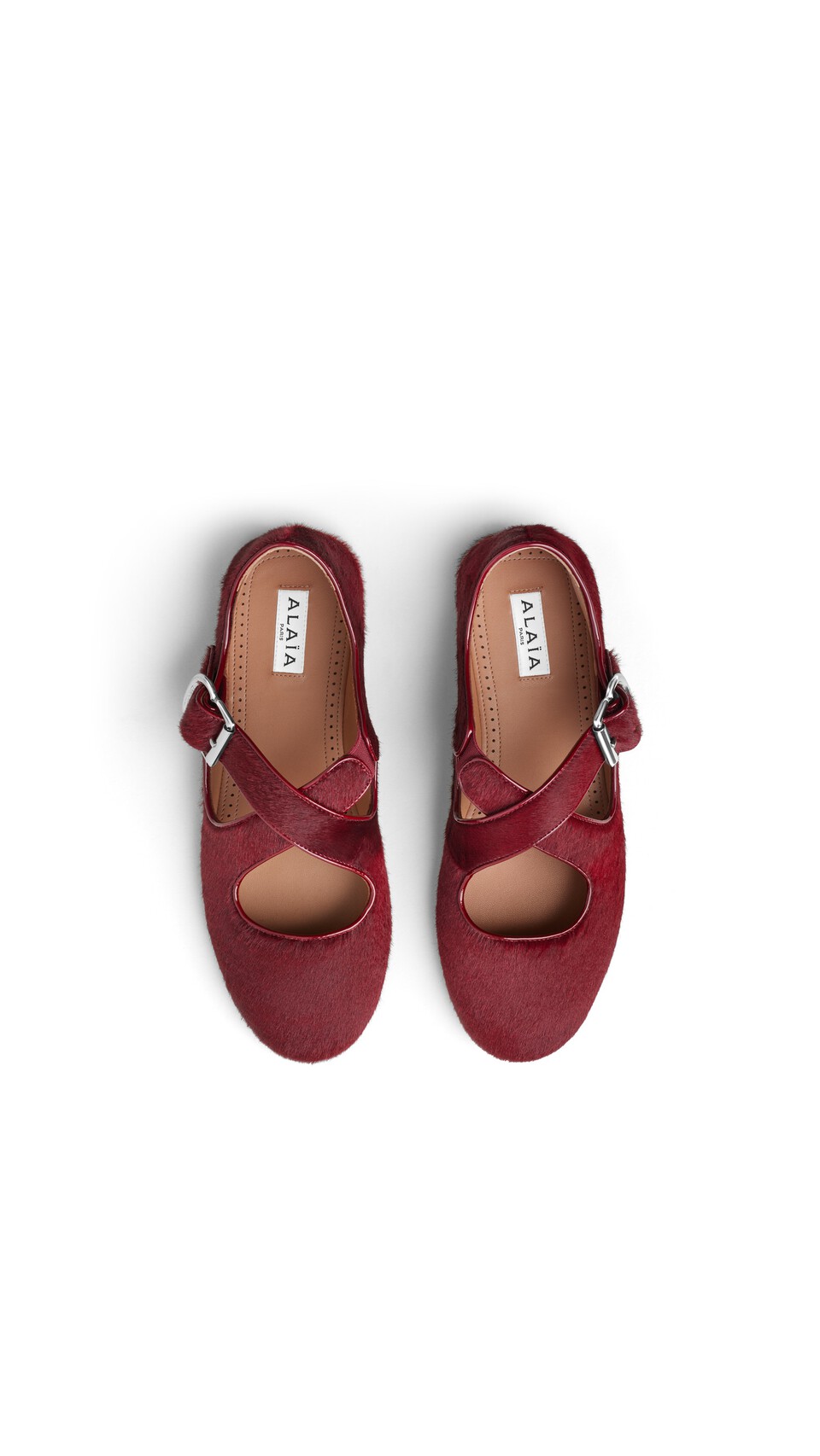 ALA&Iuml;A CRISS CROSS BALLET FLATS IN HAIRCALF CHERRY - View 4