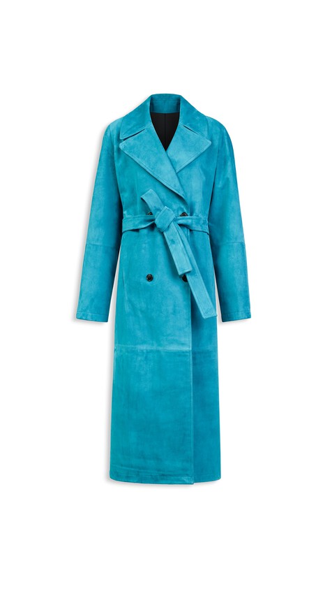 ALA&Iuml;A SUEDE GOATSKIN TRENCH COAT TURQUOISE