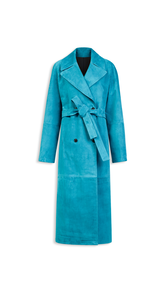 TURQUOISE - ALA&Iuml;A SUEDE GOATSKIN TRENCH COAT