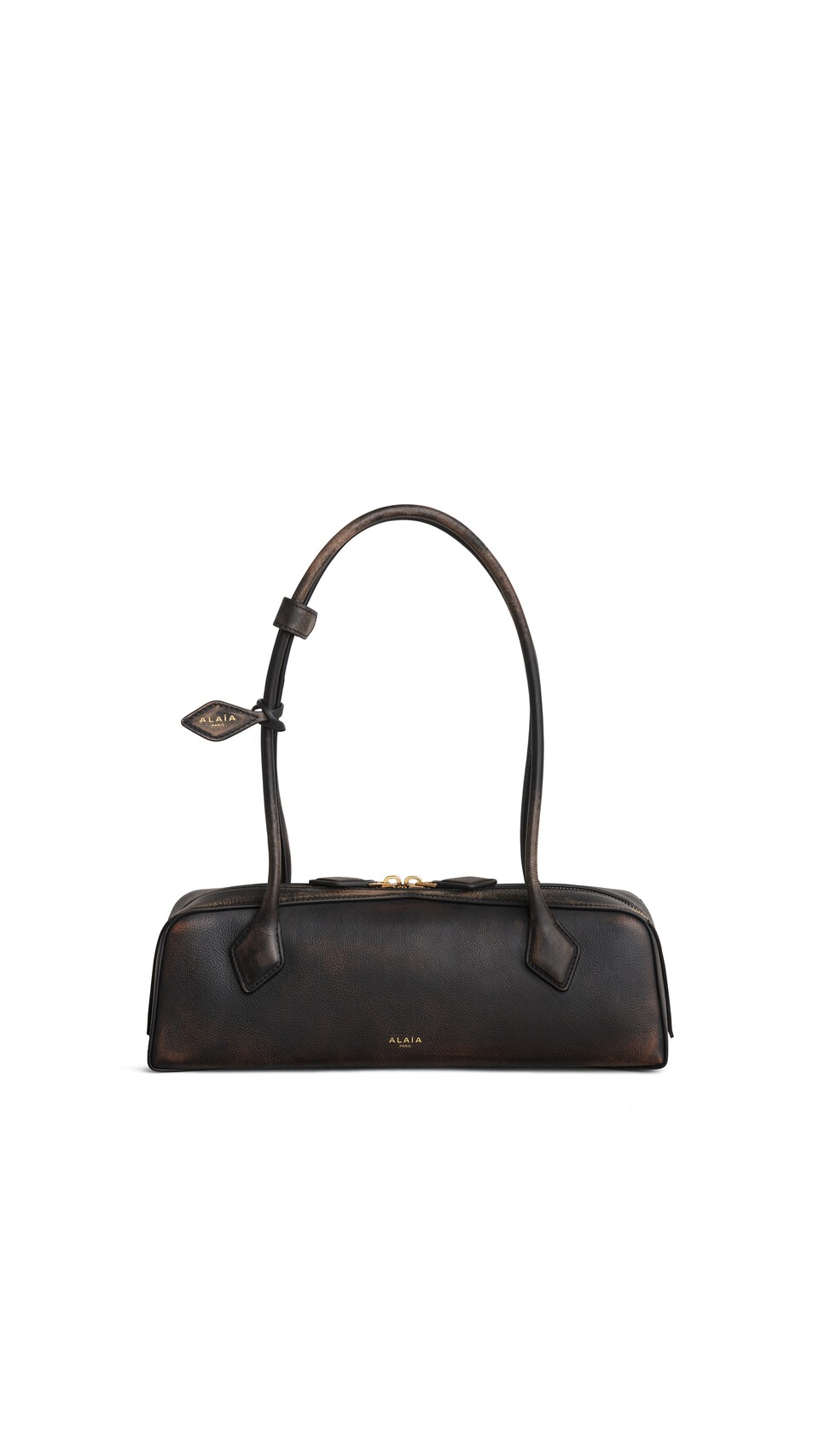 ALA&Iuml;A LE TECKEL MEDIUM BAG IN AGED LEATHER EBENE