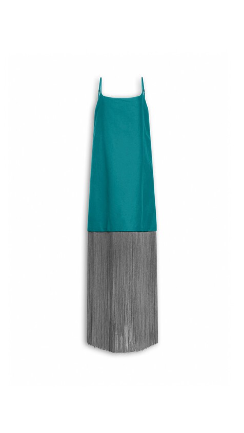 ALA&Iuml;A FRINGED SLIP DRESS EMERALD