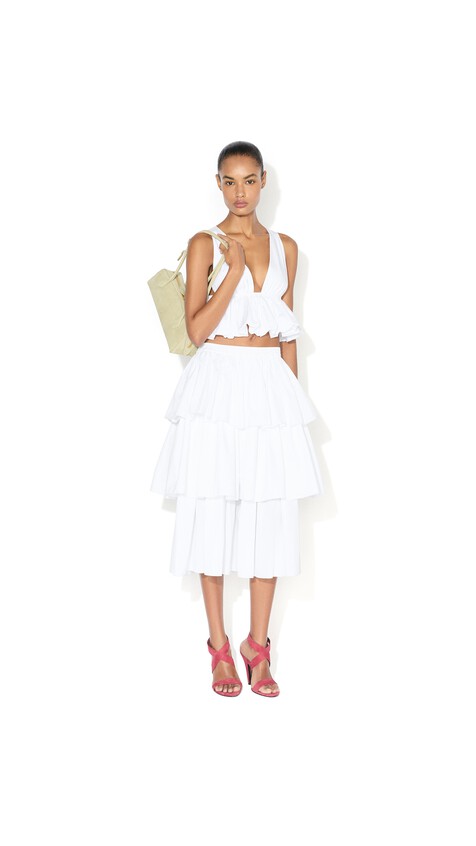 ALA&Iuml;A OPENWORK COTTON RUFFLE SKIRT WHITE - View 2