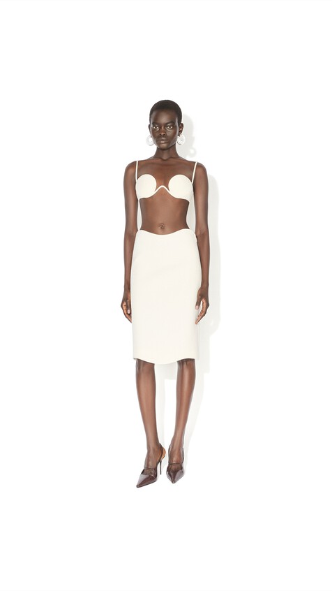 ALA&Iuml;A CURVED WOOL CREPE SKIRT IVORY - View 2