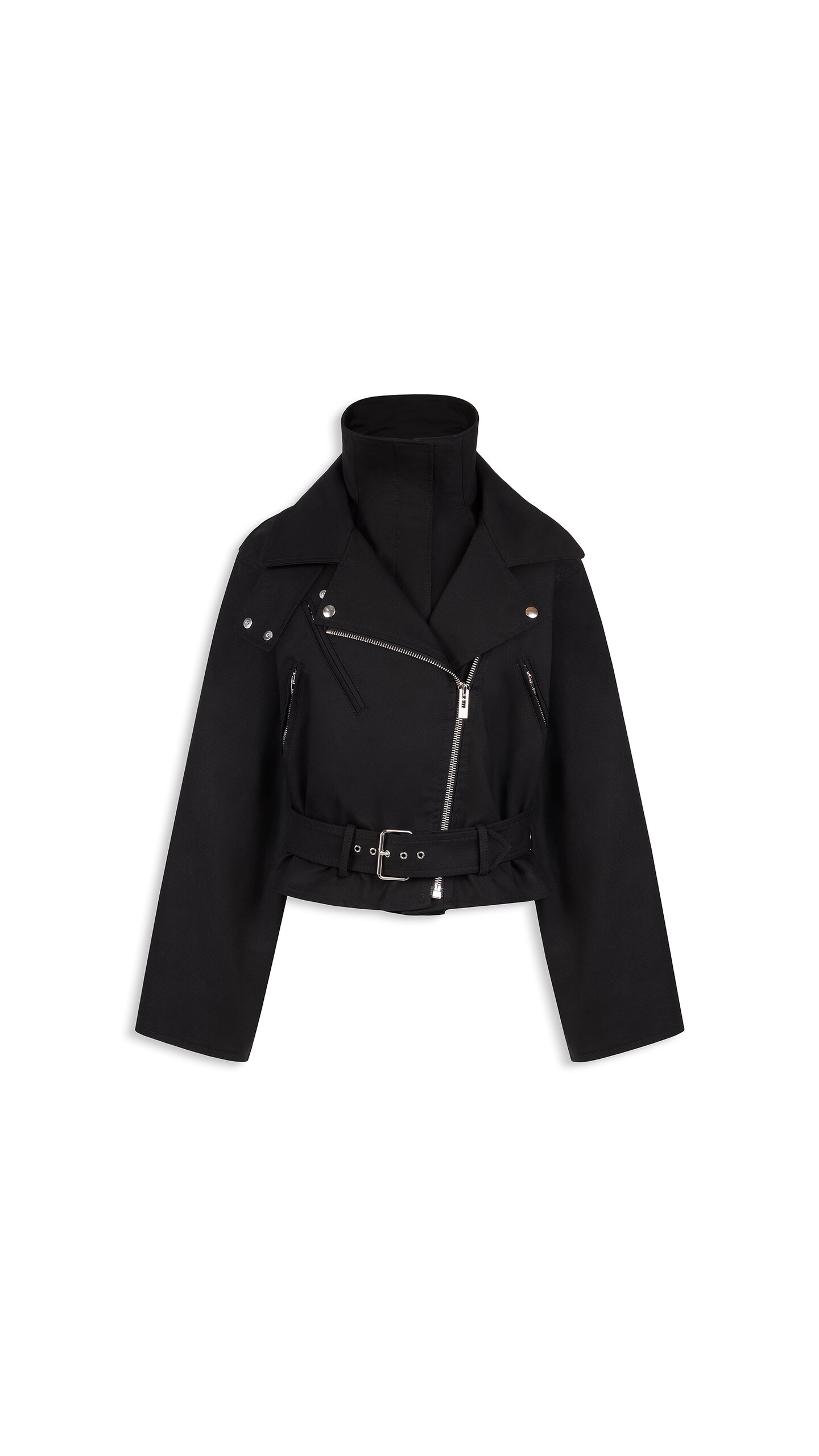 ALA&Iuml;A LAYERED COTTON BIKER JACKET BLACK - View 3