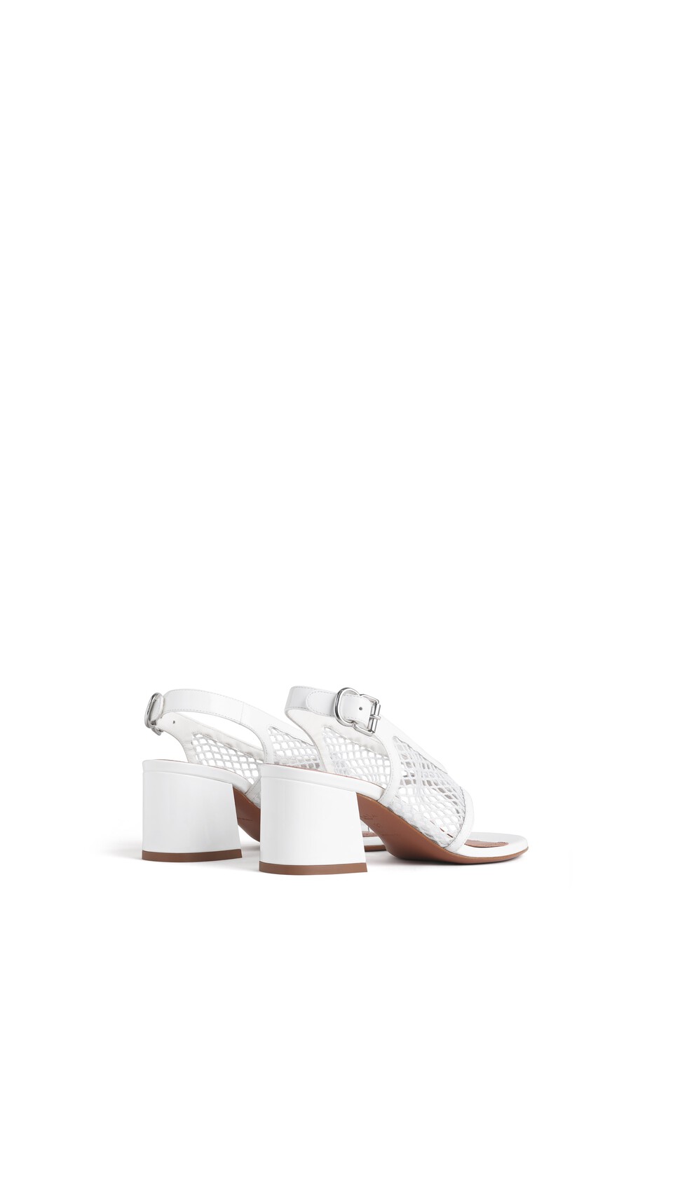 ALA&Iuml;A FISHNET HEEL SANDALS IN PATENT LEATHER OPTICAL WHITE - View 3