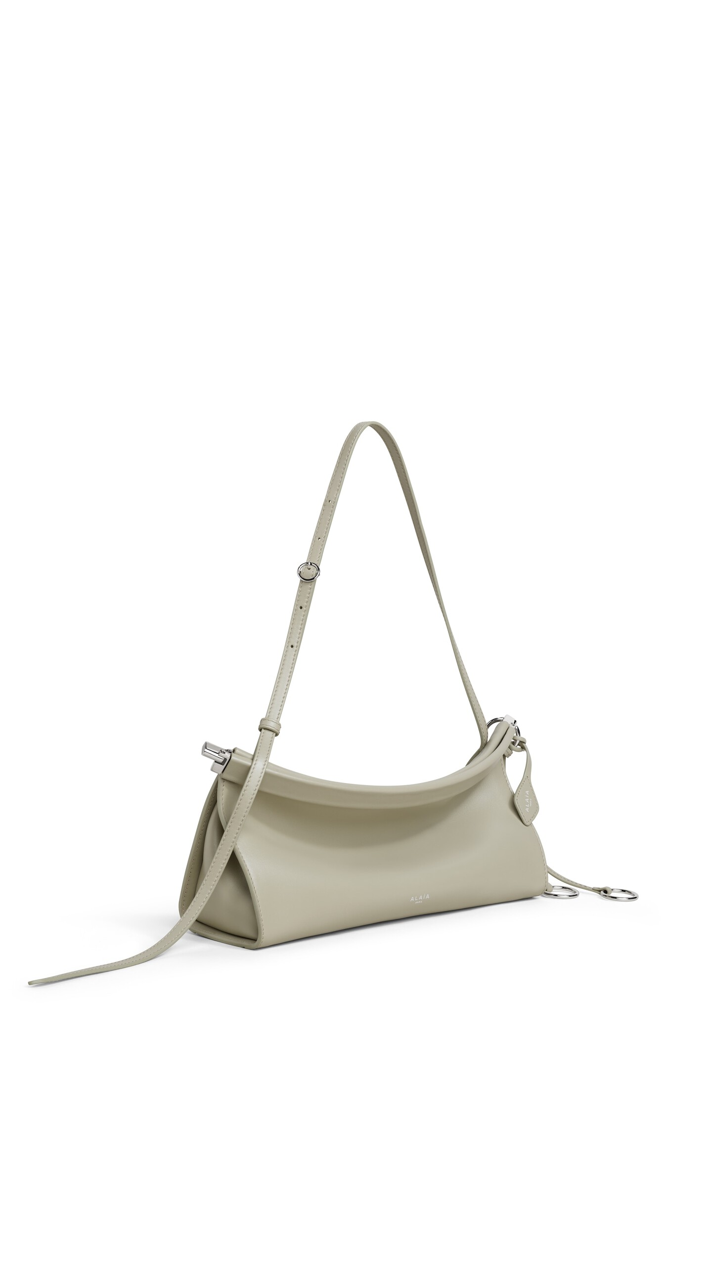 ALA&Iuml;A LE CLICK EAST WEST MEDIUM BAG IN LEATHER BEIGE GREY - View 2