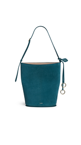 GREEN GREY - ALA&Iuml;A HIP SMALL BUCKET BI-MATERIAL BAG IN LEATHER