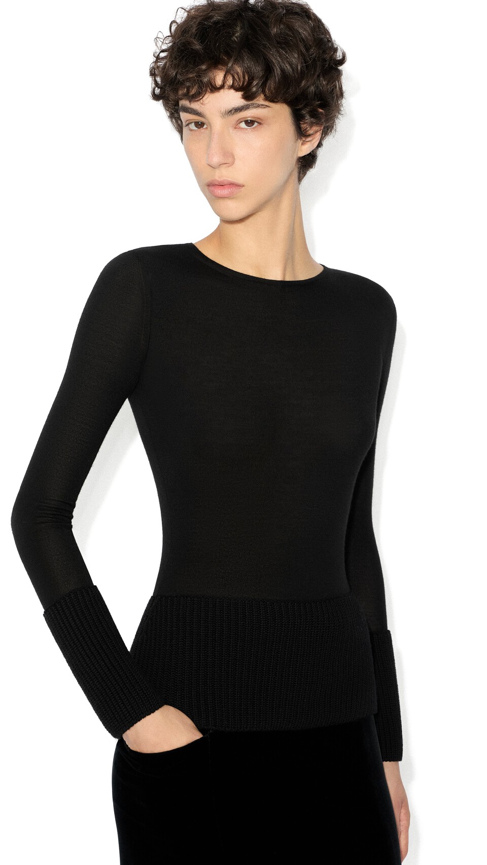 ALA&Iuml;A MERINO CREW NECK TOP BLACK - View 4