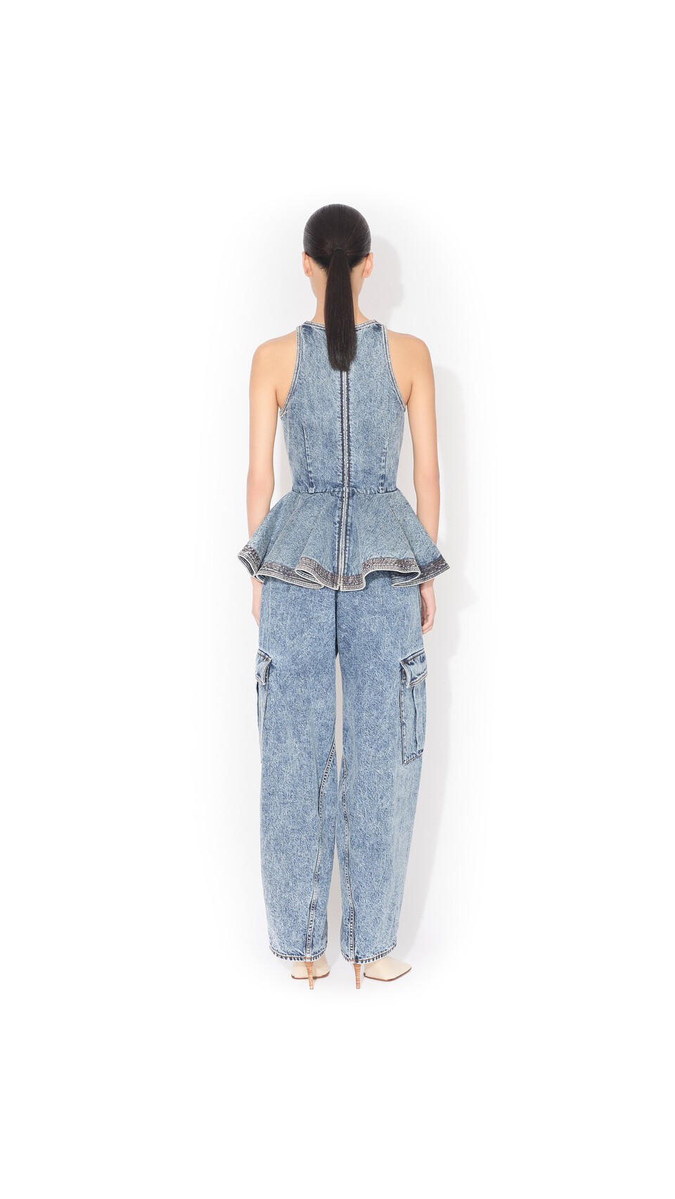ALA&Iuml;A PEPLUM DENIM TOP SNOW BLUE - View 3