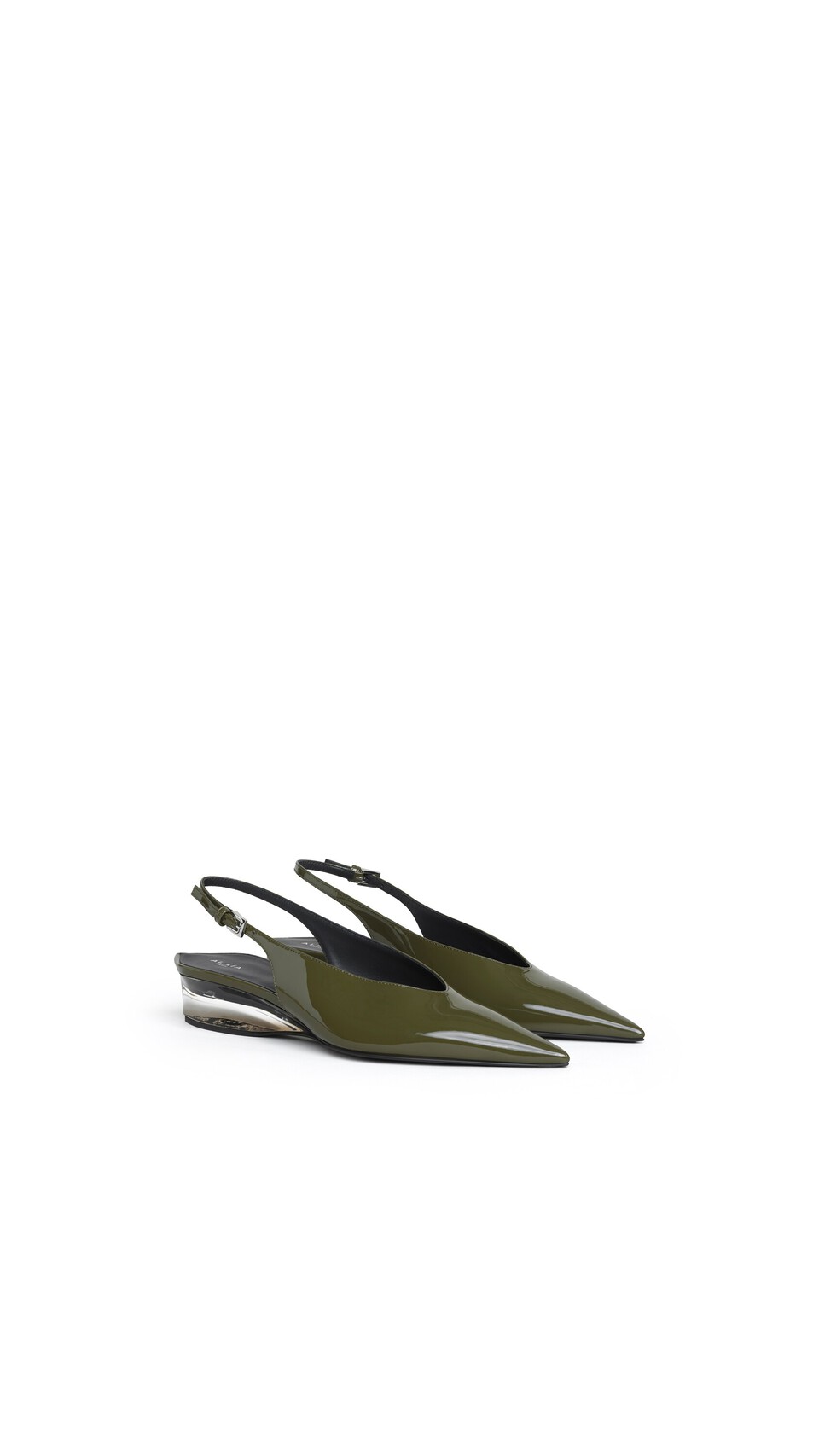 ALA&Iuml;A INVISIBLE WEDGE SLINGBACKS IN PATENT CALFSKIN KAKI - View 2