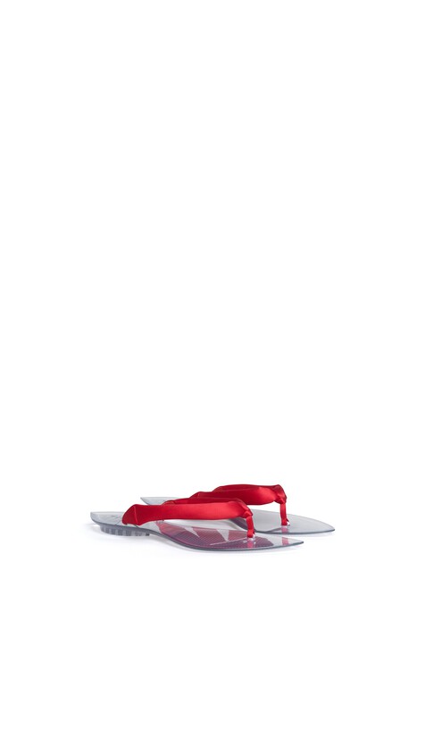 ALA&Iuml;A INVISIBLE THONG IN SATIN ORANGE-RED - View 2