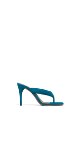 CHINA BLUE - ALA&Iuml;A HEEL THONG MULES IN SUEDE