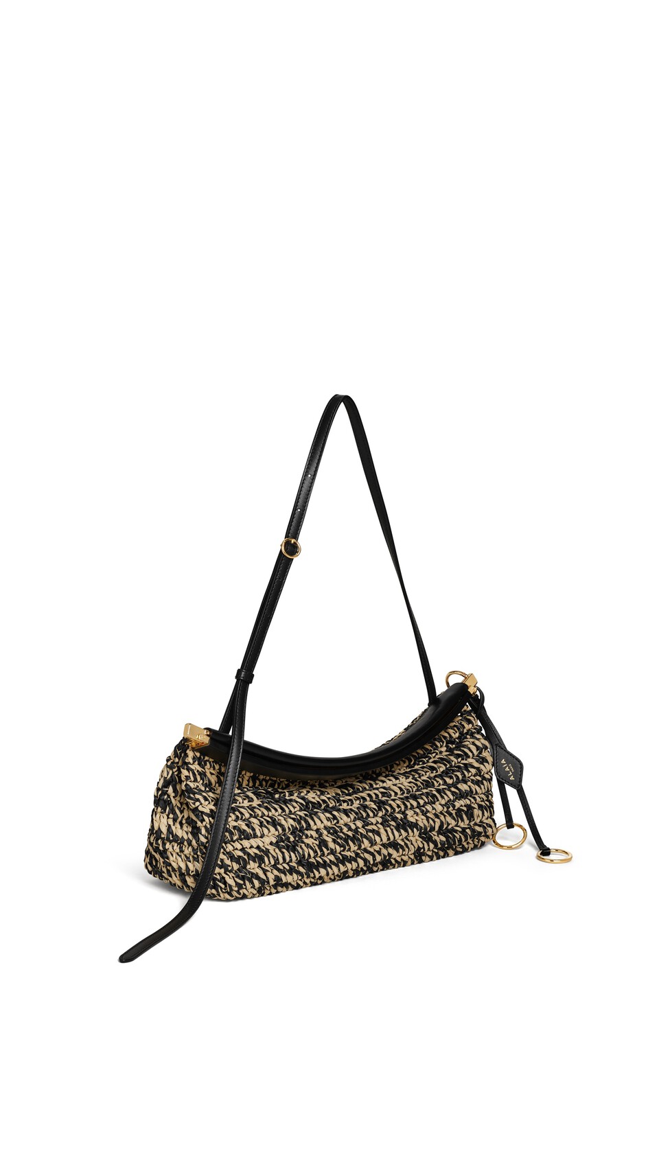 ALA&Iuml;A LE CLICK EAST WEST MEDIUM BAG IN RAFFIA NATURAL/BLACK - View 2