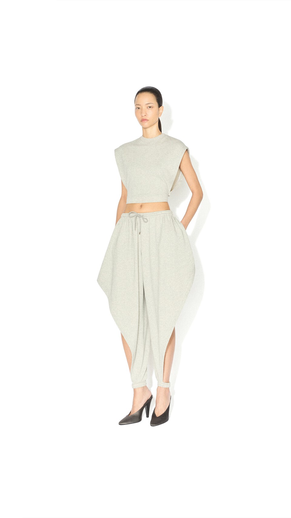 ALA&Iuml;A FLEECE JERSEY CROP TOP MIXED GREY - View 2