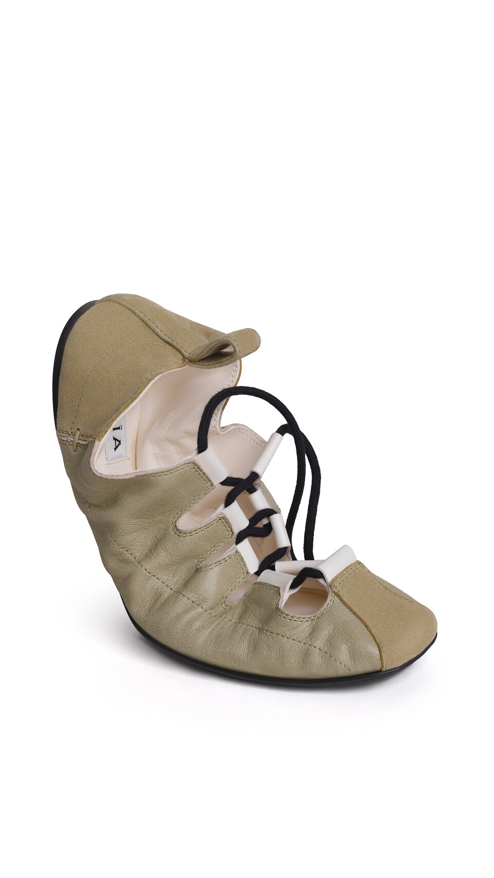 ALA&Iuml;A  FOLD LACED FLATS IN LEATHER ALMOND GREEN - View 3