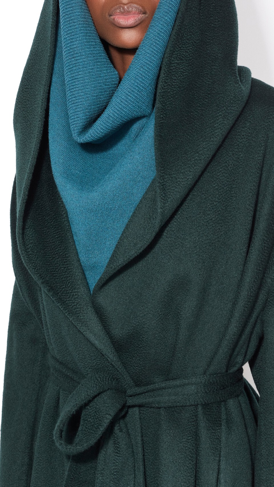 ALA&Iuml;A HOOD CASHMERE WRAP COAT DARK GREEN - View 4