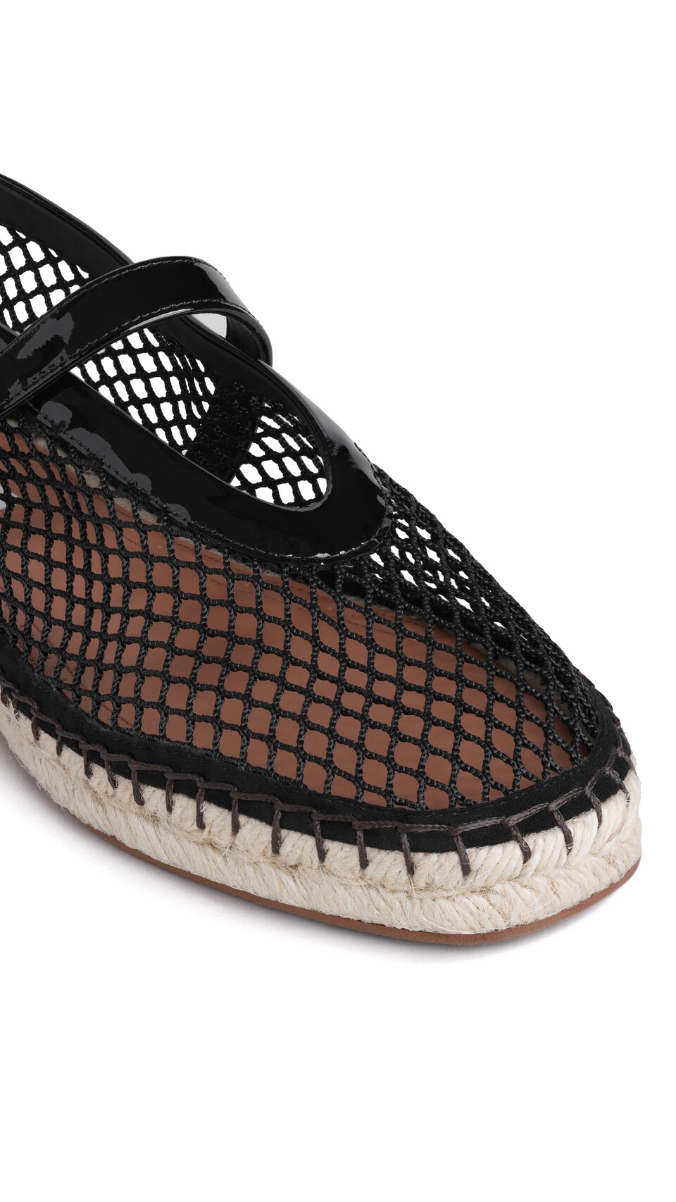 ALA&Iuml;A ESPADRILLES IN FISHNET AND PATENT LEATHER BLACK - View 3