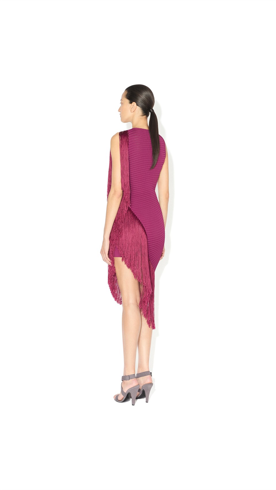 ALA&Iuml;A ASYMMETRIC FRINGED DRESS GARNET - View 3