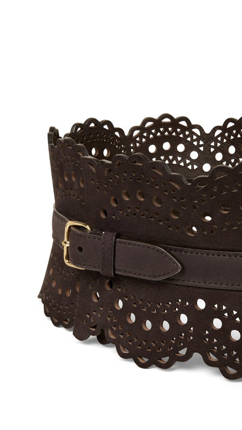ALA&Iuml;A BUSTIER BELT IN VIENNE WAVE NUBUCK DARK BROWN - View 2