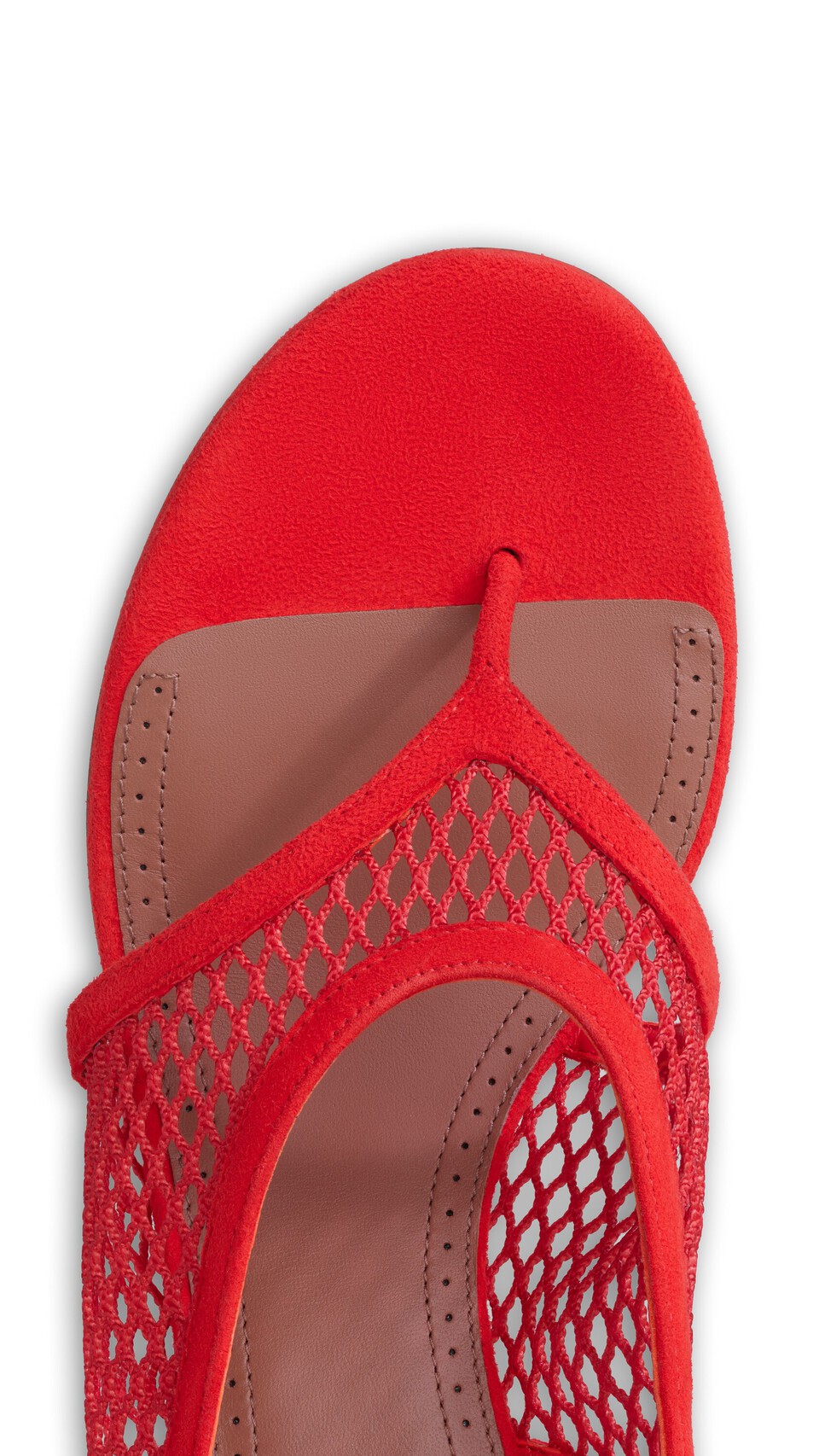 ALA&Iuml;A FISHNET HEEL SANDALS IN SUEDE ORANGE-RED - View 4