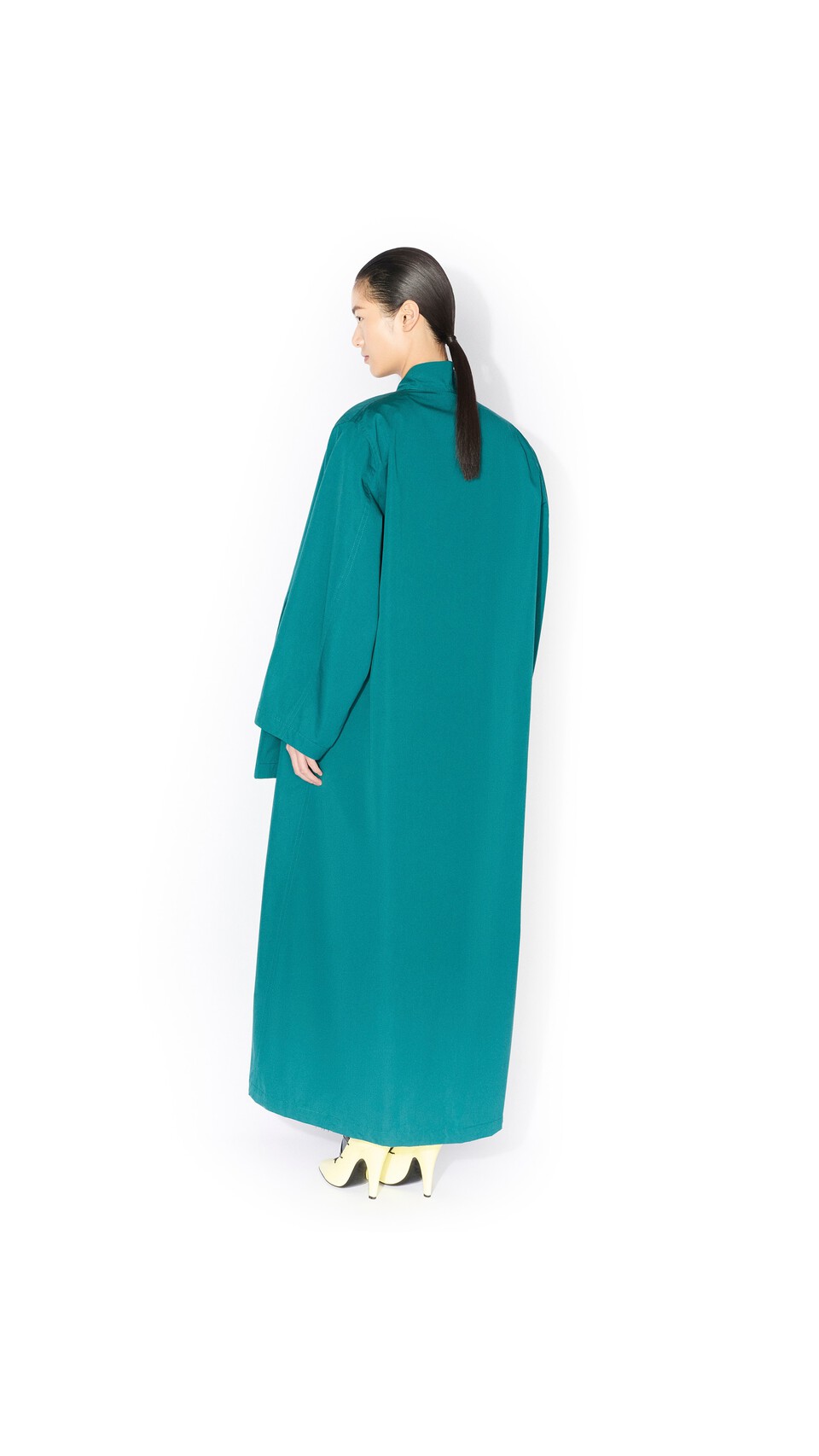 ALA&Iuml;A POPLIN ASYMMETRIC ROBE COAT EMERALD - View 3