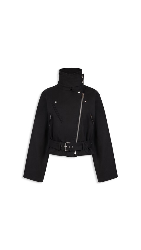 ALA&Iuml;A LAYERED COTTON BIKER JACKET BLACK