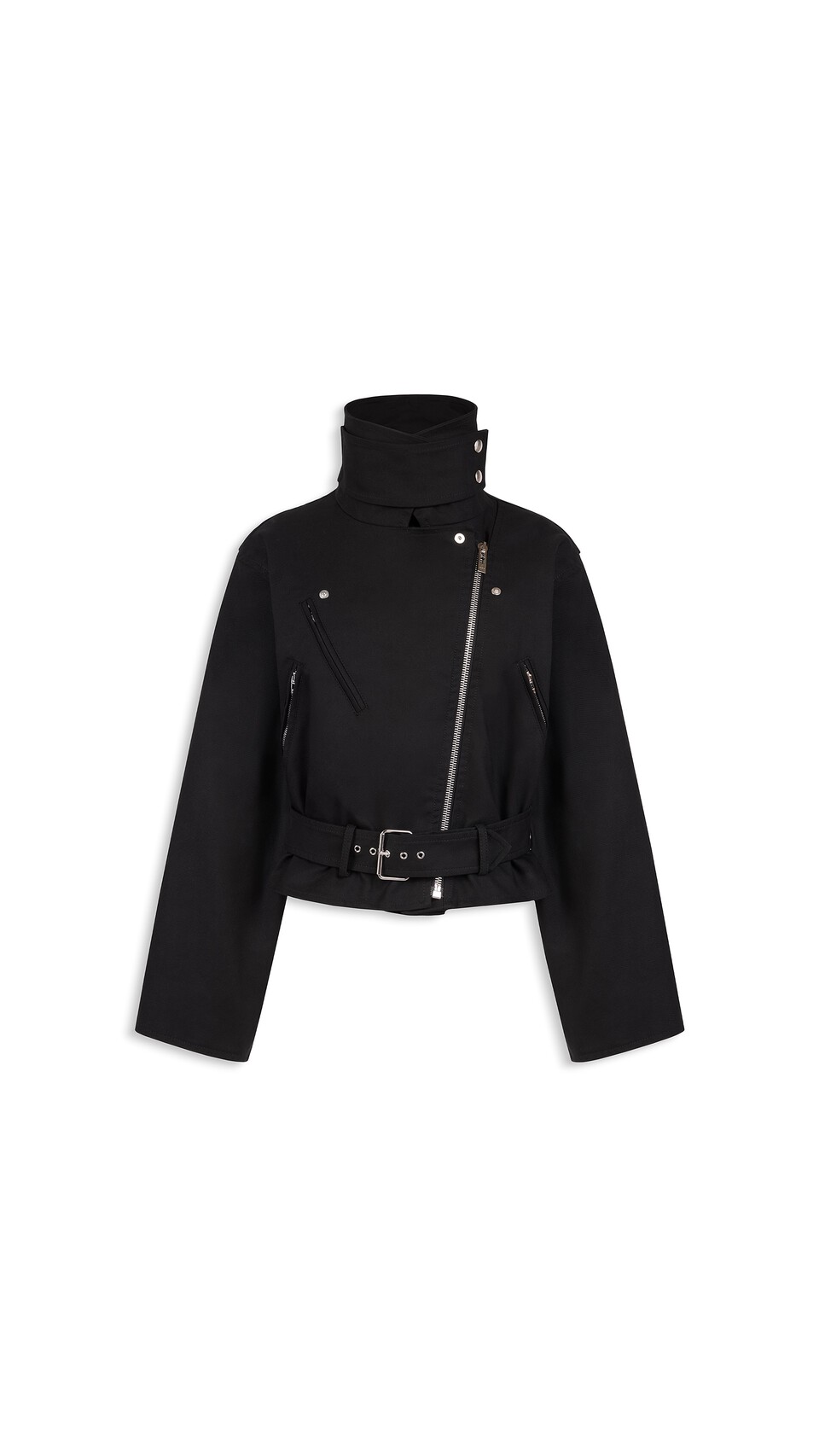 ALA&Iuml;A LAYERED COTTON BIKER JACKET BLACK