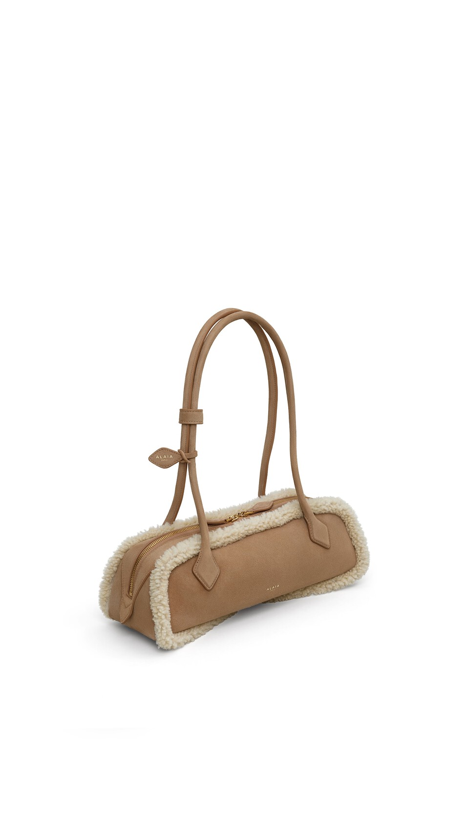 ALA&Iuml;A  LE TECKEL MEDIUM BAG IN MERINO SHEARLING CAMEL - View 2