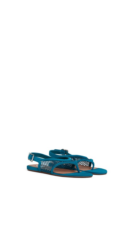 ALA&Iuml;A FISHNET THONG SANDALS IN SUEDE CHINA BLUE - View 2