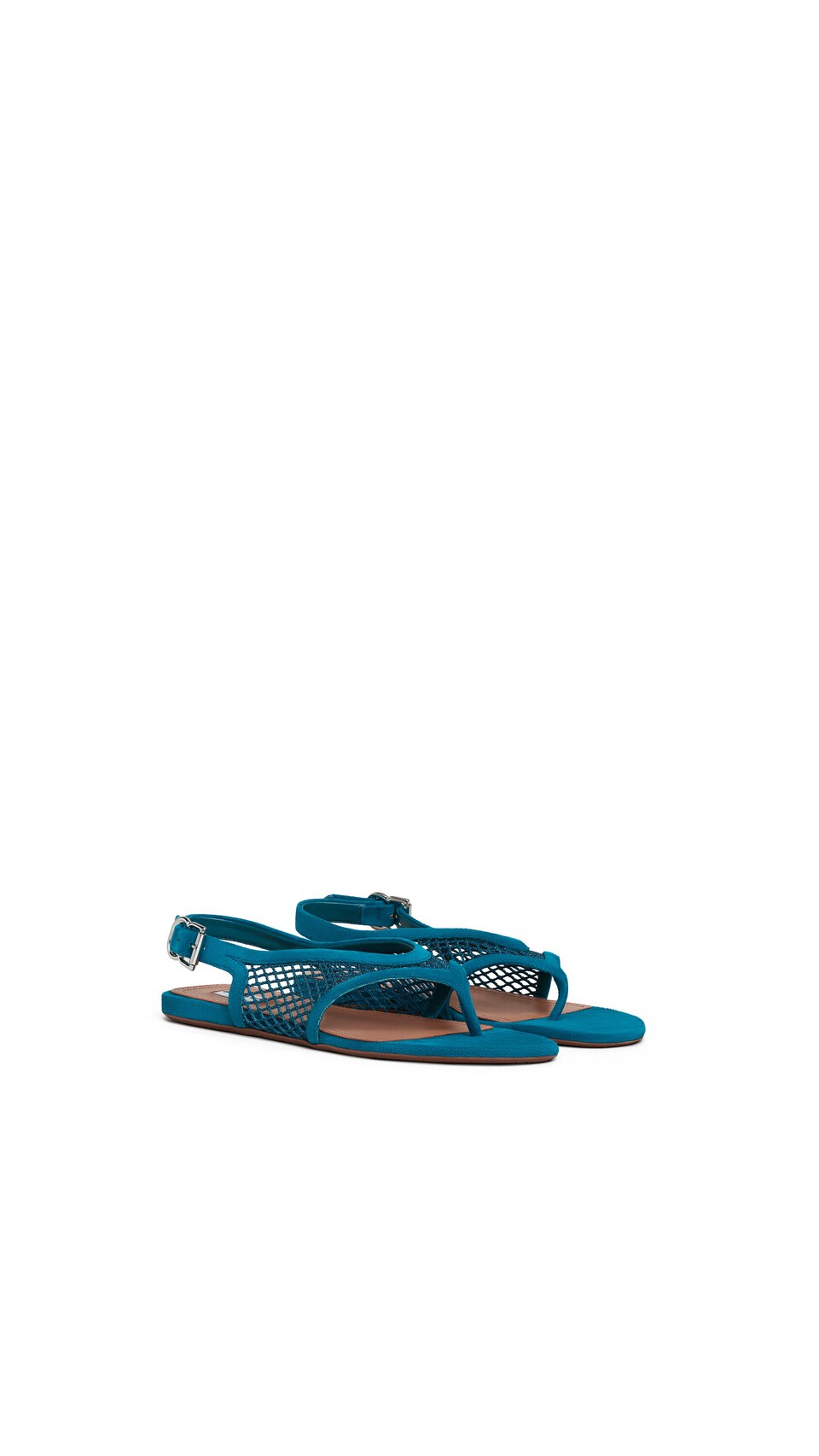 ALA&Iuml;A FISHNET THONG SANDALS IN SUEDE CHINA BLUE - View 2