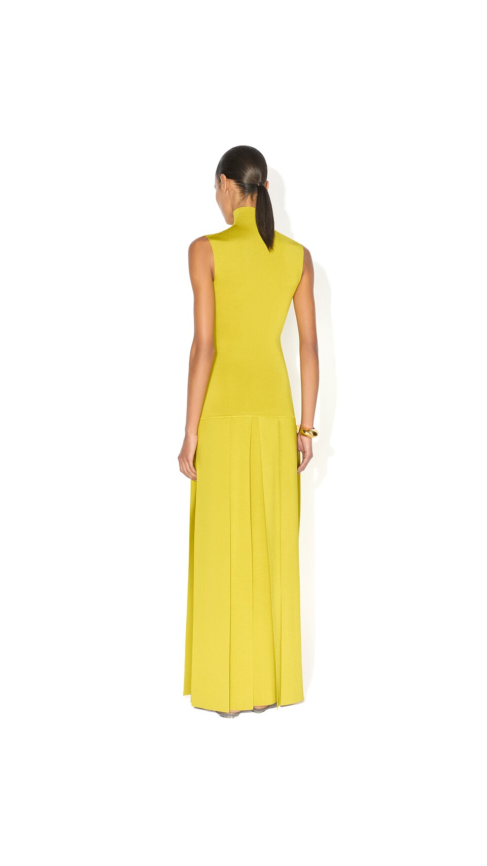 ALA&Iuml;A MAXI PLEATED DRESS LIME - View 3
