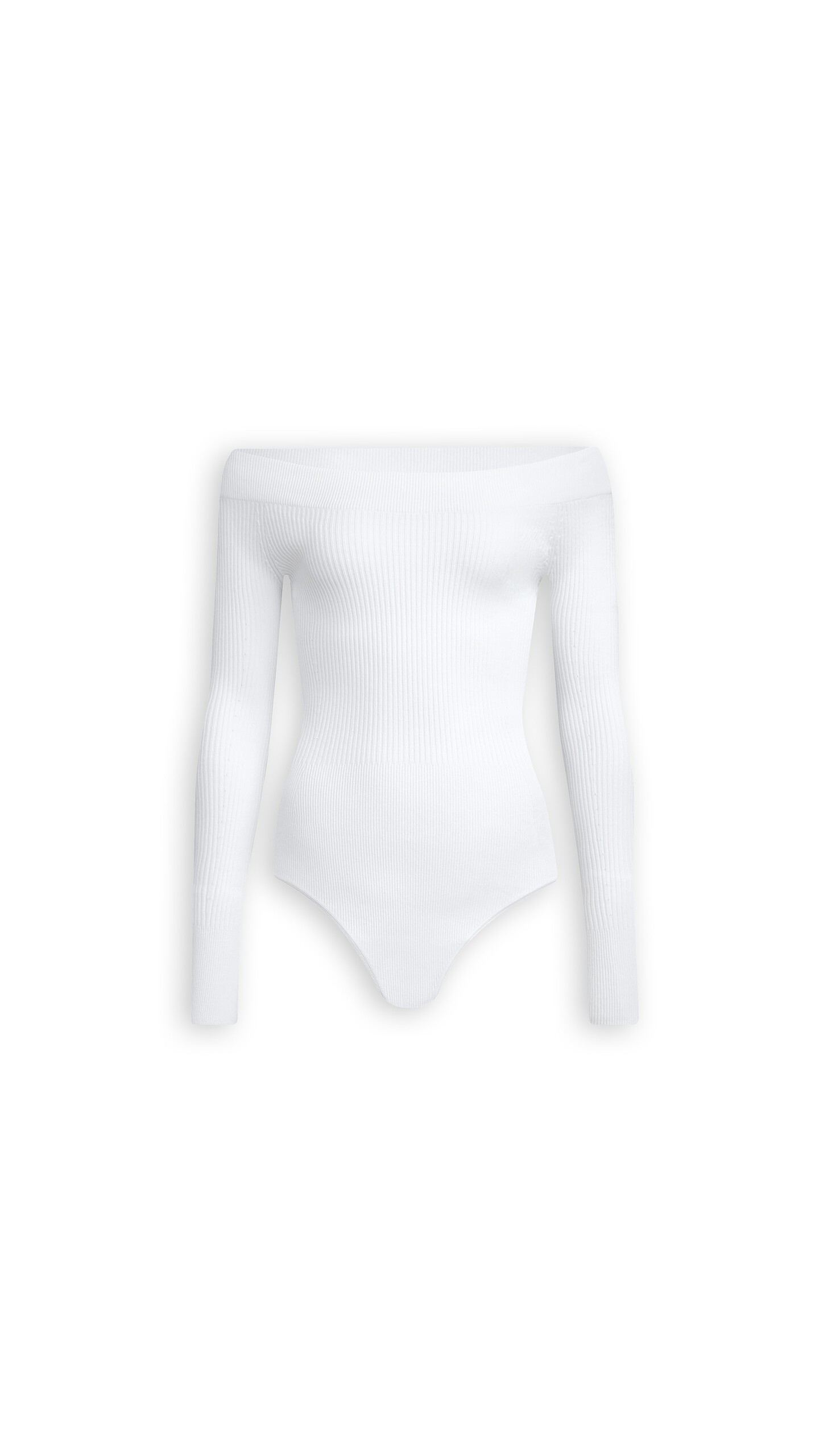 ALA&Iuml;A SCULPTING RIB KNIT OFF-SHOULDER BODYSUIT WHITE