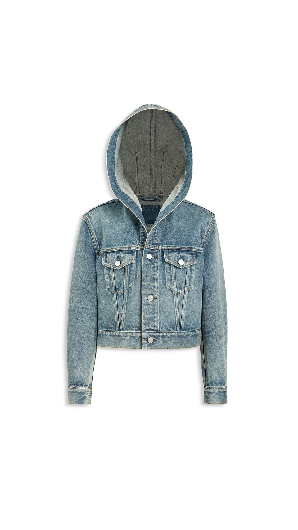ALA&Iuml;A HOODED DENIM JACKET FADED BLUE - View 3