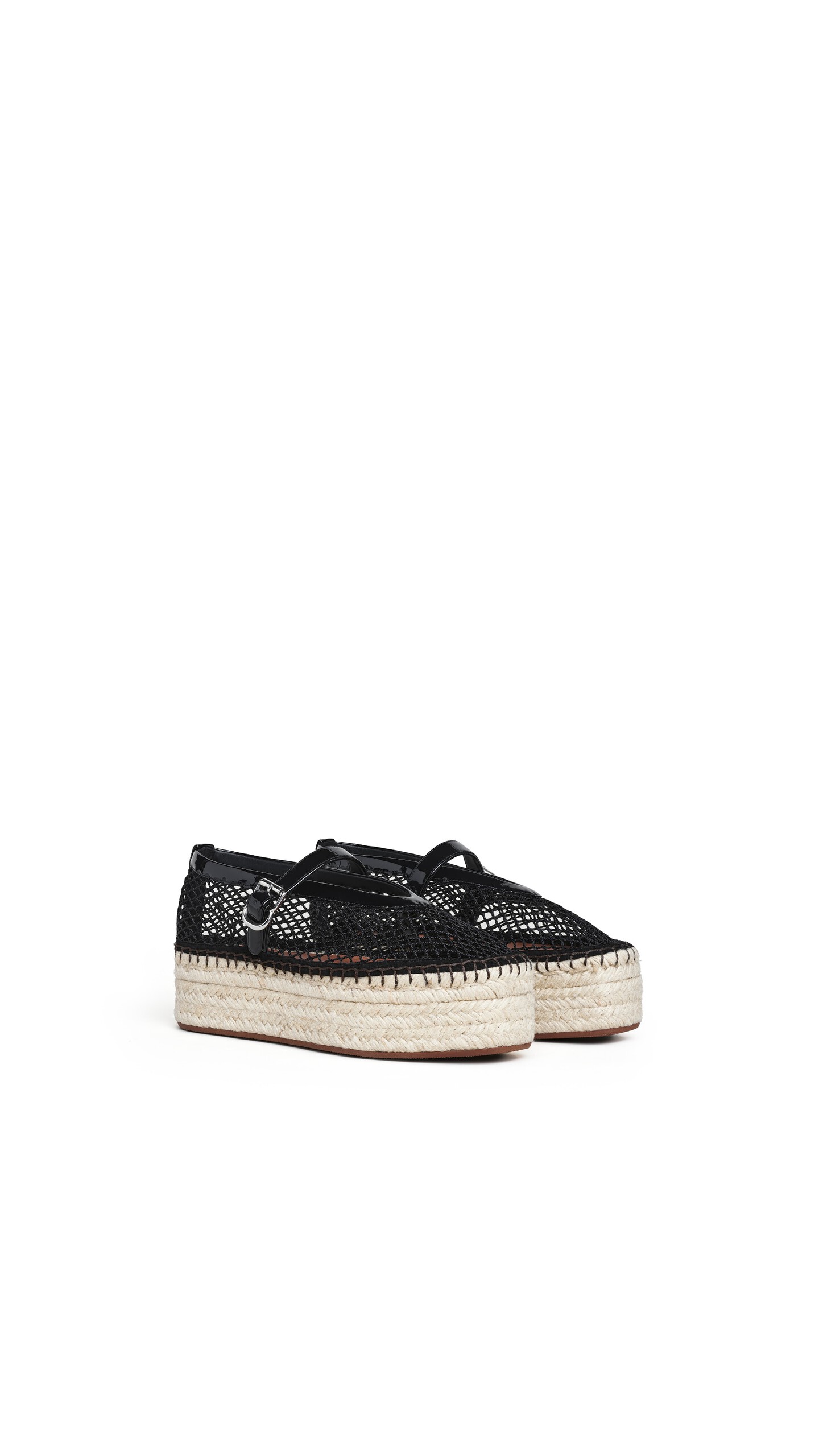 ALA&Iuml;A ESPADRILLES IN FISHNET AND PATENT LEATHER BLACK - View 2