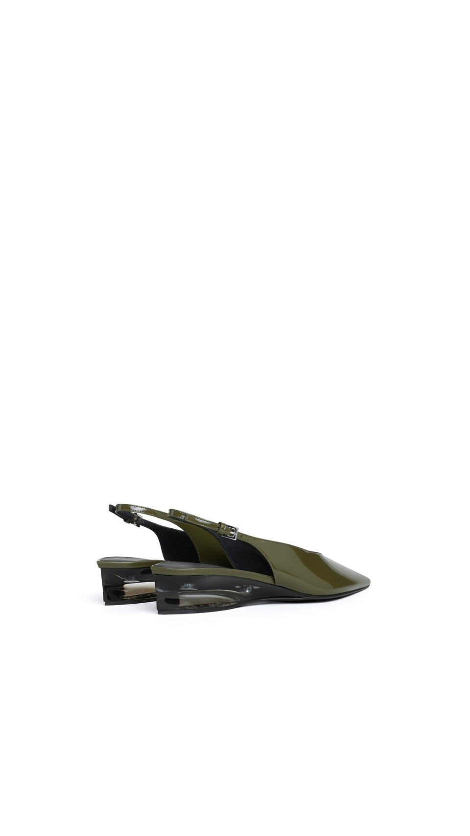 ALA&Iuml;A INVISIBLE WEDGE SLINGBACKS IN PATENT CALFSKIN KAKI - View 3