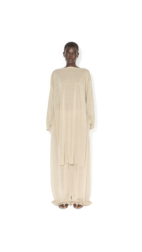 ALA&Iuml;A FLUID SILK LINEN PANTS BEIGE - View 2