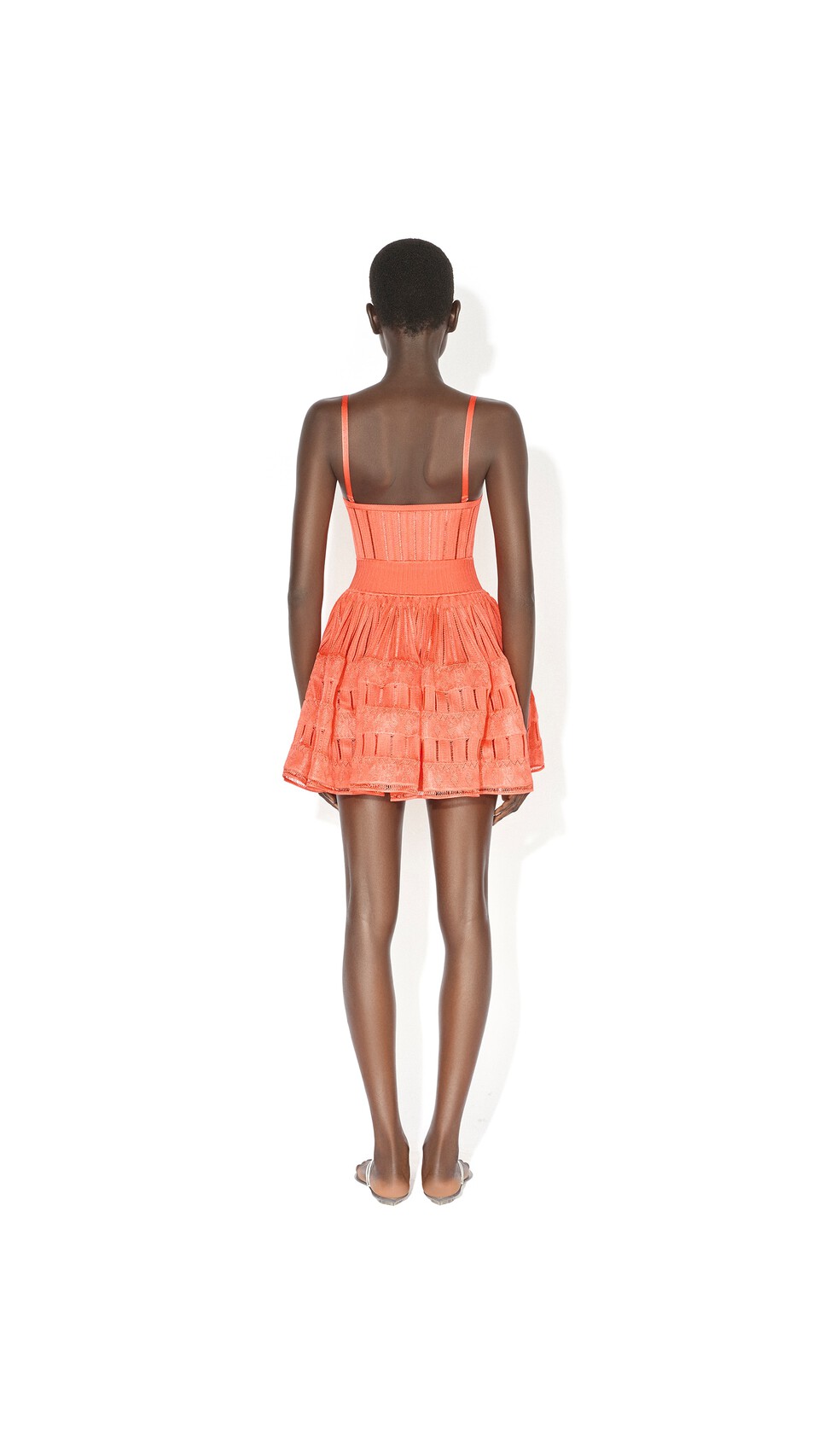 ALA&Iuml;A SHINY CRINOLINE DRESS CORAL - View 3